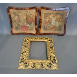 A Pair of 19th Century Rosewood Framed Tapestries together with a carved giltwood picture frame of