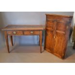 A 19th Century Oak Side Table with Single Drop Flap and two frieze drawers with oval brass handles