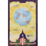 A Playing Card Illustration depicting First World War Aircraft Around a Globe with St Paul's below,