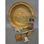 A Persian Brass Bowl, together with a brass model canon,