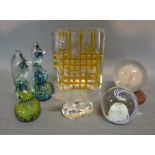 An Exbor Czechoslovakian Glass Vase together with a Caithness Firecracker Paperweight and four