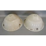 A Pair of Art Deco Opaque Glass Light Shades of Ribbed Form,