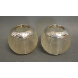 A Pair of Cut Glass and Silver Mounted Match Strikers of Globular Form