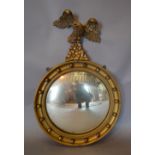 A Circular Convex Ball Pattern Wall Mirror with Eagle Surmount,