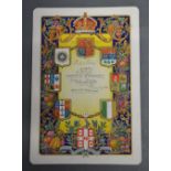 A Playing Card Original Illustration depicting Royal Crests within Fruit and Scroll Border,