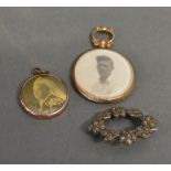 A 9ct Gold Fob Pendant together with another similar and a small brooch