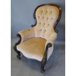 A Victorian Walnut Drawing Room Armchair,