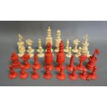 A 19th Century Chinese Red Stained and Natural Bone Chess Set