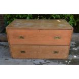 A 19th Century Pine Two Drawer Chest with Sunken Brass Handles and End Handles,