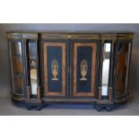 A Victorian Burr Walnut Ebonised Marquetry Inlaid and Gilt Metal Mounted Credenza Cabinet,