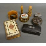 Three Items of Treen Ware together with various other items to include a pill box