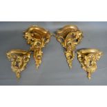 A Pair of 19th Century French Giltwood Wall Brackets of Carved Foliate Scroll Form,