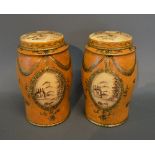 A Pair of Toleware Covered Canisters of Shaped Form,