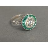 A 14ct White Gold Emerald and Diamond Ring,