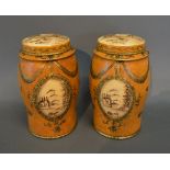 A Pair of Toleware Covered Canisters of