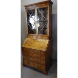 A George III Mahogany Line and Marquetry Inlaid Bureau Bookcase,