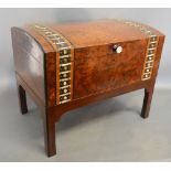 A Victorian Burr Walnut and Mother of Pearl Mounted Large Dome Shaped Casket with a hinged cover