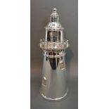 A Silver Plated Large Cocktail Shaker, in the form of a Lighthouse,