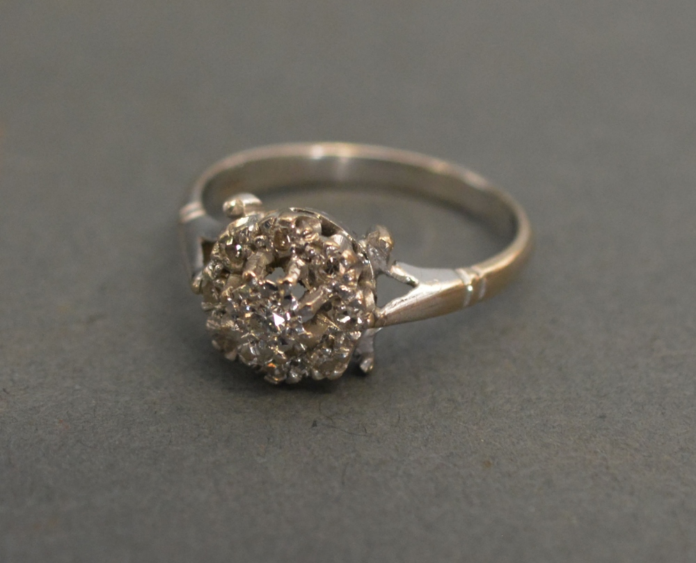 An 18ct White Gold Diamond Cluster Ring with a central diamond surrounded by diamonds within a