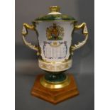 A Large Aynsley Porcelain Limited Edition Commemorative Two Handled Covered Cup commemorating the