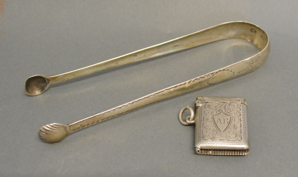 A Pair of Irish George III Silver Sugar Tongs with Scallop Bowls together with a Victorian