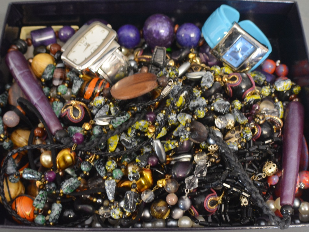 A Collection of Costume Jewellery to include wrist watches and bead necklaces