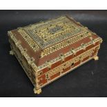 A 19th Century Vizagapatam Sandalwood and Bone Mounted Jewellery Casket with paw feet,