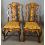 A Pair of Dutch Marquetry Inlaid Side Chairs,
