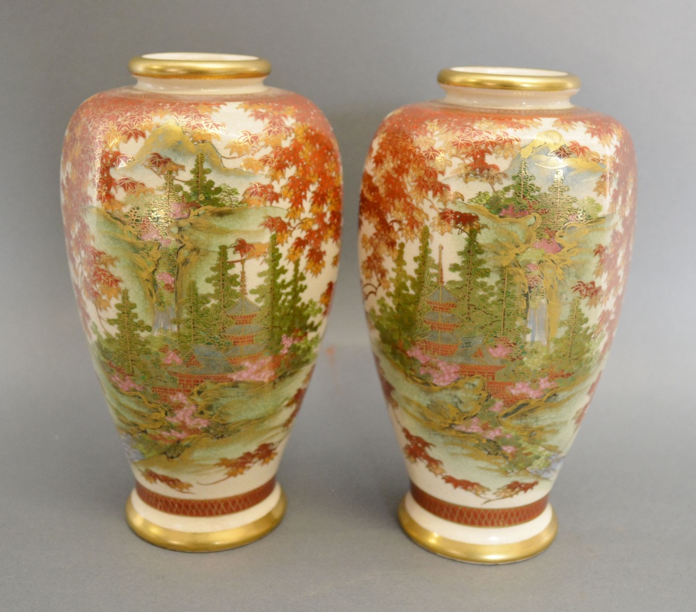 A Pair of Japanese Satsuma Earthenware Hexagonal Vases,