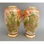 A Pair of Japanese Satsuma Earthenware Hexagonal Vases,