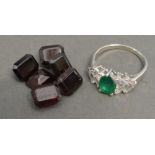 A Silver CZ Set Ring with Green Agate Stone,