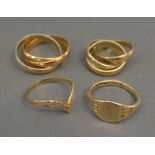 A 9ct. Gold Signet Ring together with three other similar 9ct. gold rings, 14.