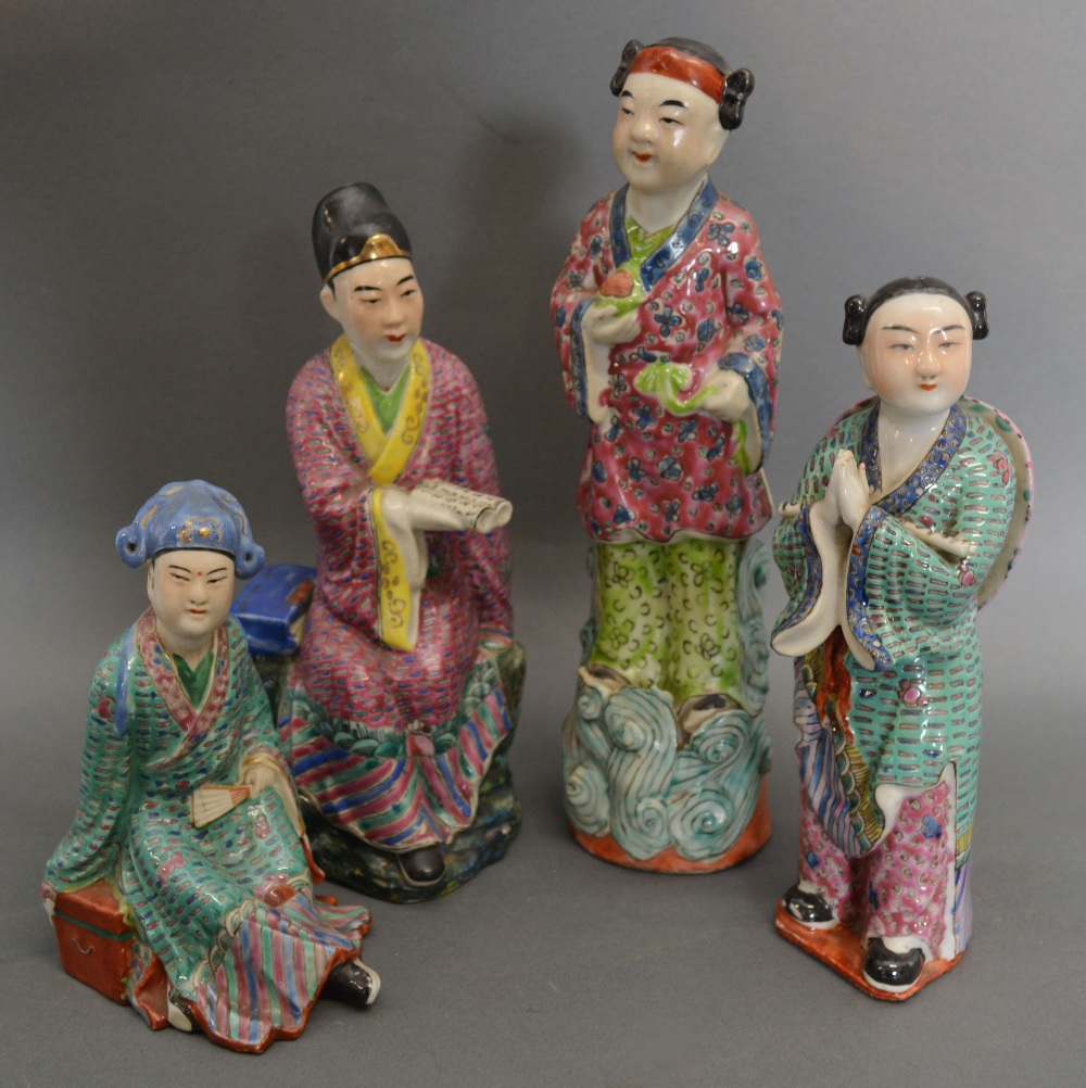 A Group of Four Chinese Porcelain Figures decorated in polychrome enamels