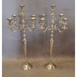 A Pair of Silver Plated Large Five Branch Candelabrum, each upon a circular base,