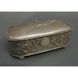 A Chinese White Metal Covered Box with embossed foliate decoration marked Shanghai HC,