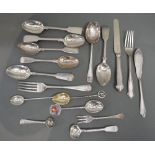 A Small Collection of Silver Flatware, to include spoons, forks and mustard spoons,