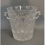 A Large Glass Ice Bucket with Shaped Handles,