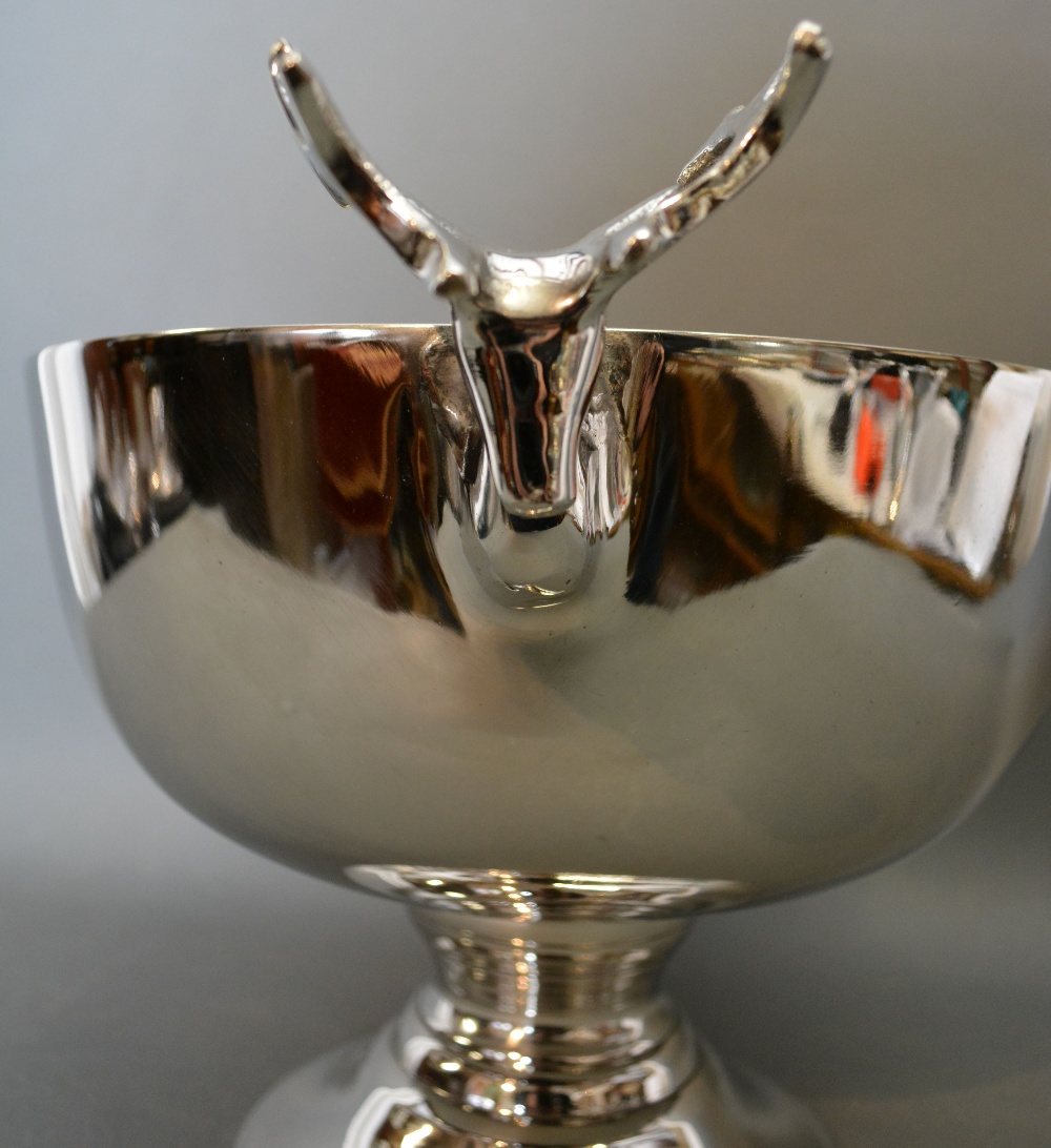 A Silver Plated Punch Bowl with Handles in the form of Stag Heads upon a circular plinth, - Image 2 of 3