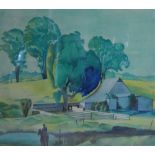 Jean-Marie Thorimbert RURAL SCENE WITH FIGURE ON A HORSE Watercolour, signed,
