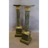 A Pair of French Variegated Marble and Gilt Metal Mounted Torchere of Corinthian Form,