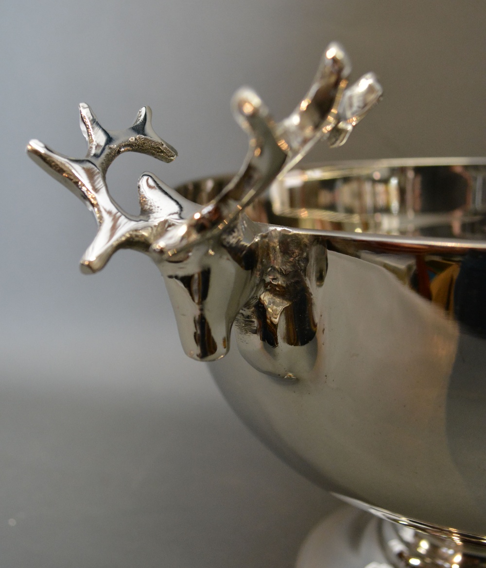 A Silver Plated Punch Bowl with Handles in the form of Stag Heads upon a circular plinth, - Image 3 of 3