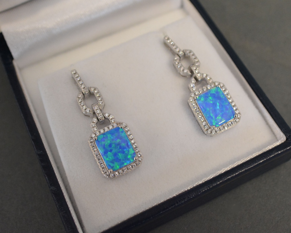 A Pair of Blue Opalite and CZ Drop Earrings