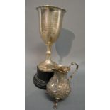 An Early Georgian Cream Jug (marks rubbed) together with a London silver trophy cup