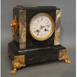 A Victorian Marble and Black Slate Mantle Clock,