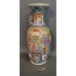 An Early 19th Century Chinese Canton Floor Vase with side handles decorated in coloured enamels