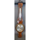 A 19th Century Mahogany Marquetry Inlaid Wheel Barometer Thermometer, Torre & Co.