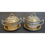 A Pair of Dagoty Paris Porcelain Covered Two Handled Cups and Saucers,