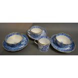 A Pair of 18th Century English Underglaze Blue Decorated Tea Bowls with Saucers,