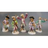 A Set of Five 19th Century Berlin Porcelain Models of The Monkey Band, Blue Sceptre,