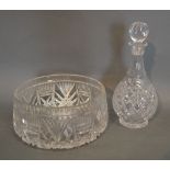 An Early 20th Century Cut Glass Bowl together with a cut glass decanter and stopper